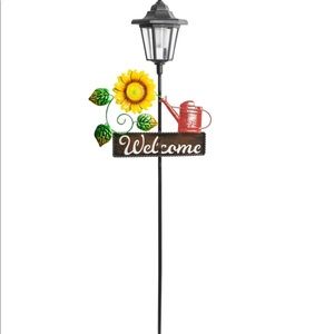 Watering Can Welcome Sign Solar Stake